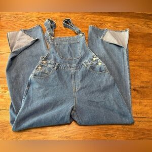 Light Wash Blue Denim Baggy Boho Wide Leg Flare w/ Deep Slits Open Back Overalls